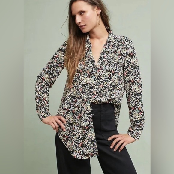 ANTHROPOLOGIE Maeve Matilda Floral Button Down Blouse Tunic Top Size M - Picture 2 of 12